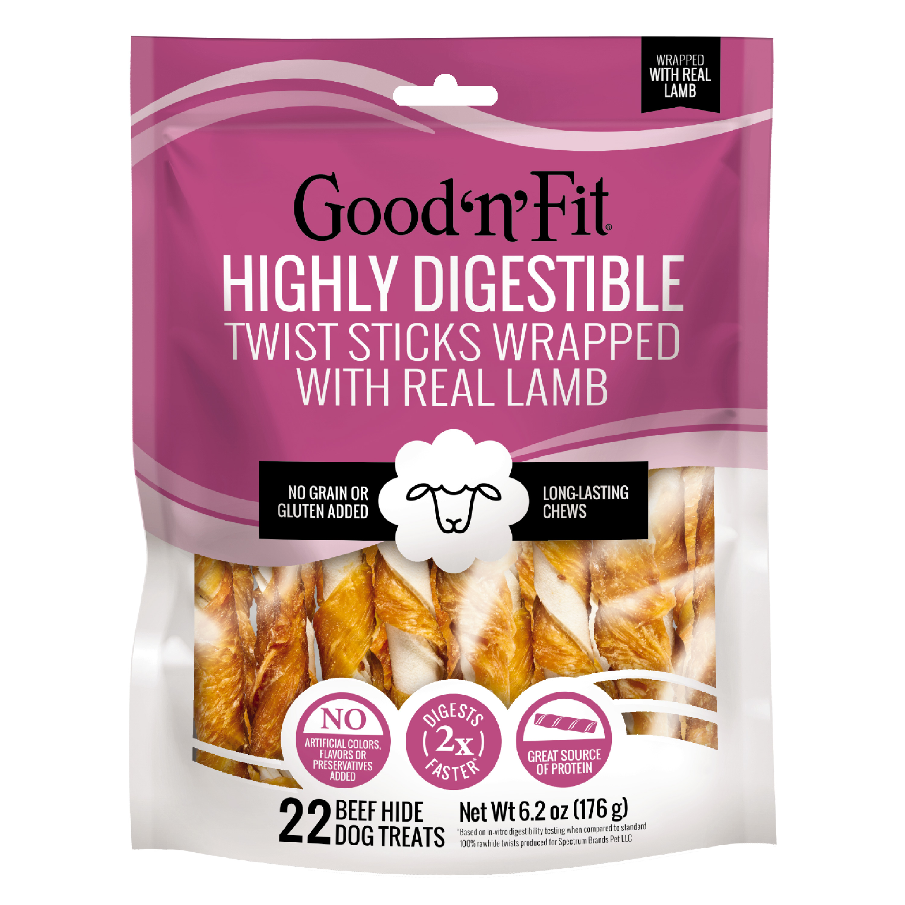 Good n Fit Twist Sticks Wrapped With Real Lamb 15 Count Long